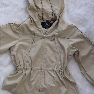 Burberry Tan Hooded Raincoat with Drawstring Waist